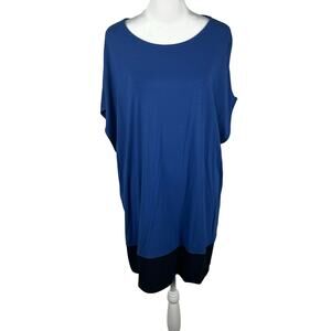 J. Jill Blue Black Short Dolman Sleeve Dress Boat Neck Stretch Tunic XL Classic